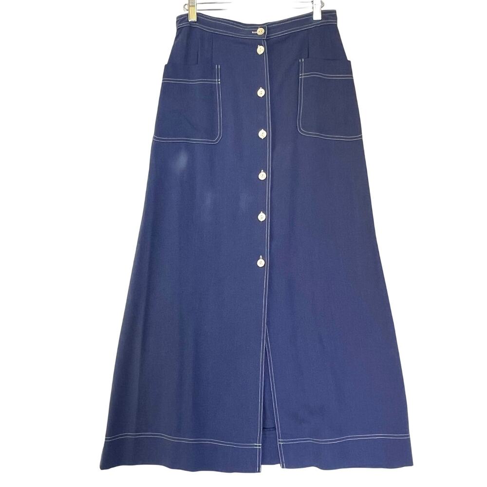 Vintage Rodier women’s genuine mother of pearl button front midi skirt